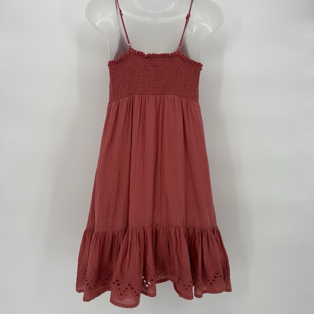 House Of Harlow 1960 Coral Pink Eyelet Ruffle Hem Sundress Adjustable‎ Cotton XS - Picture 2 of 6